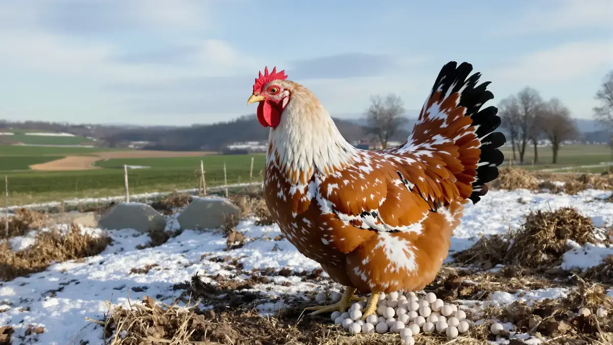 Deze reuzenkip van wel 1,20 m trotseert de kou en voorziet u de hele winter van eieren